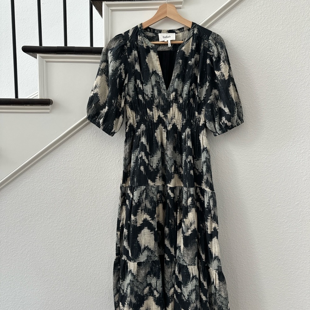 ba&sh Black and Cream Midi Dress